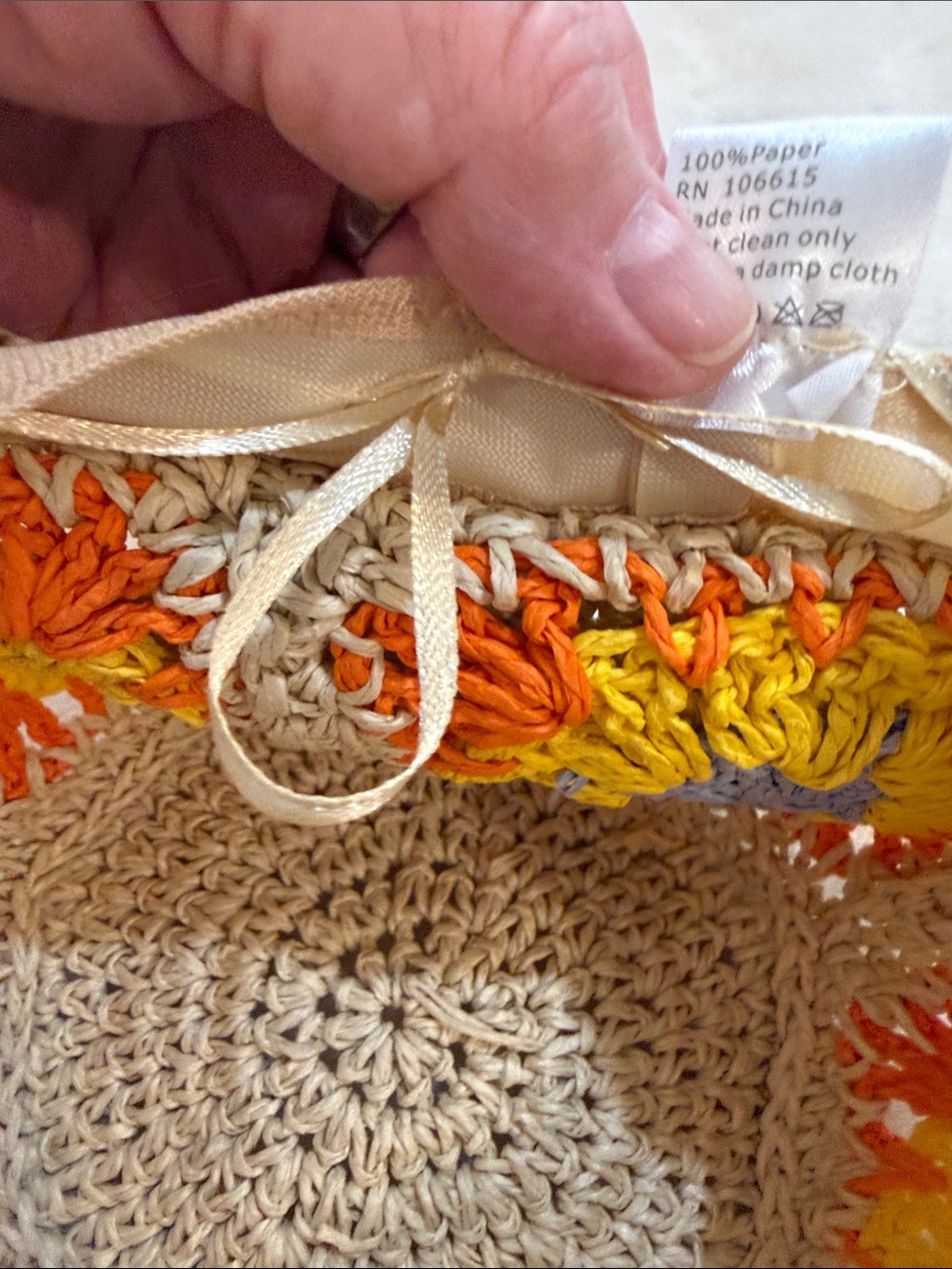 2 Chic Crochet Straw Sun Hat Boho Floral Granny Square Beach Hat Adjustable - Picture 7 of 9